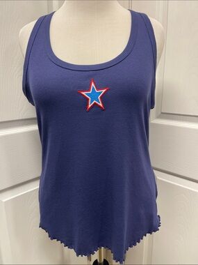 Blue Ribbed Red White Blue Embroidered Star Tank Top NWT 1X